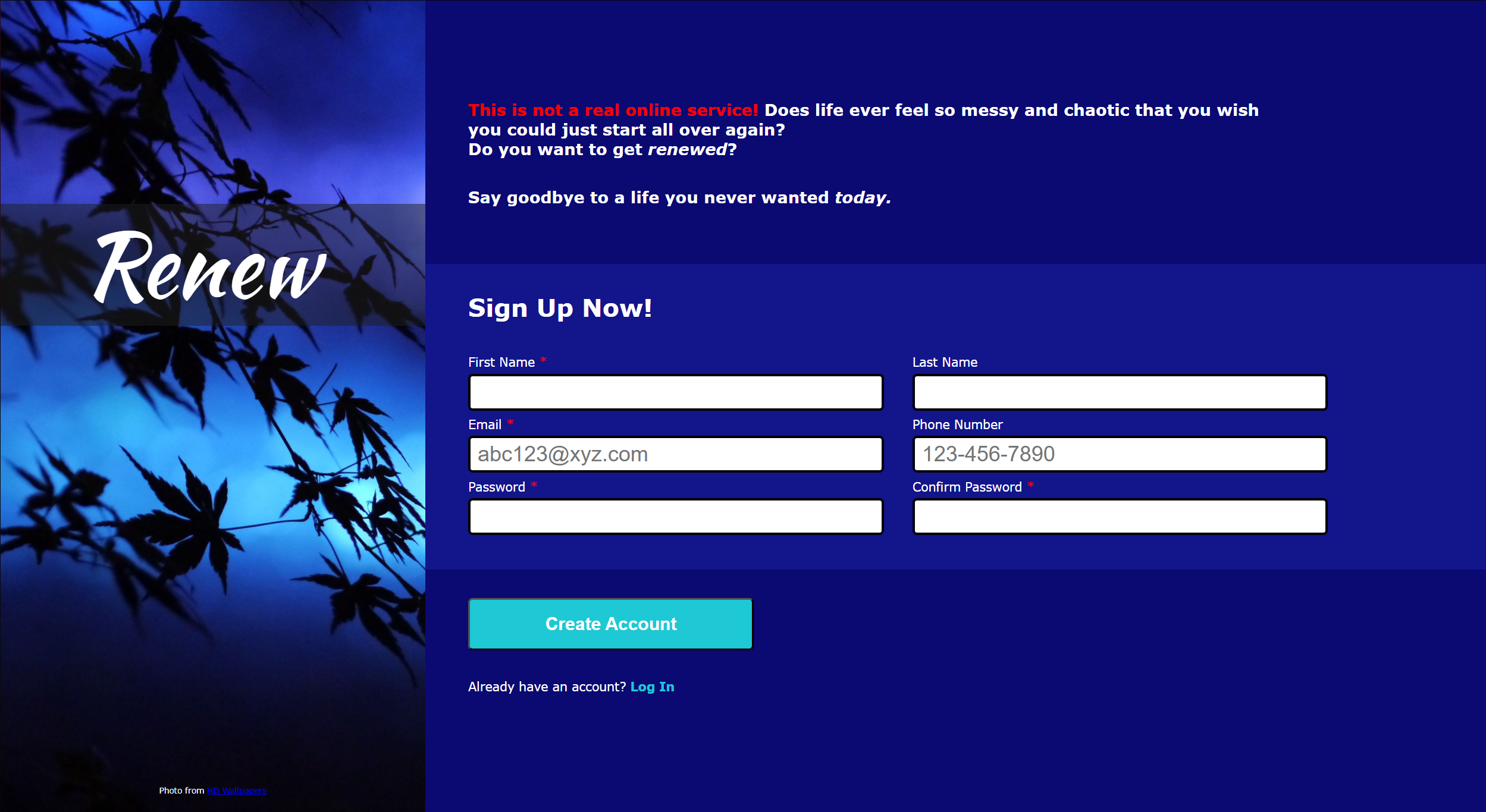 Screenshot of responsive sign-up form